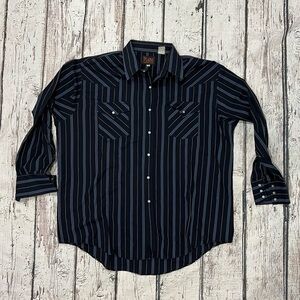 Vintage Plains Striped Black Western Pearl Snap Rockabilly Rancher Shirt
